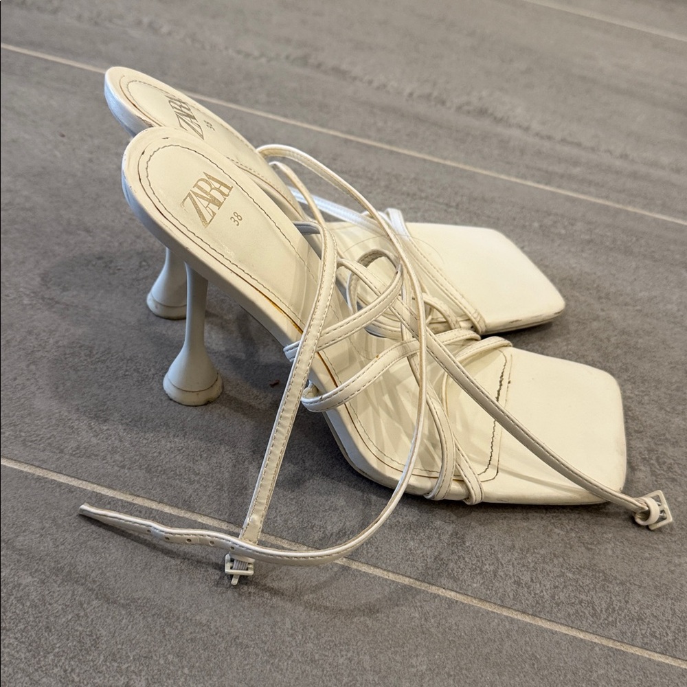 Zara white strappy heels